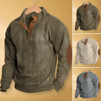 Мъжки ежедневни топ винтидж вдъхновени мъжки суичъри меки дишащи пуловери със стойка яка бутон детайл за случайни есен