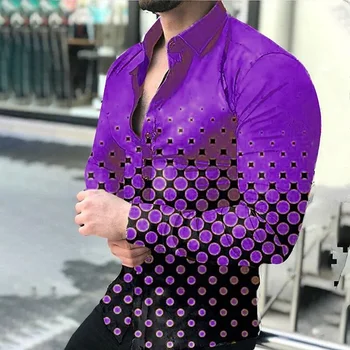 2023 мъжки ризи 4-цветни петна намаляват лилаво 3D отпечатана жилетка с дълъг ръкав топ моден дизайн топка парти Хавайска риза 6XL