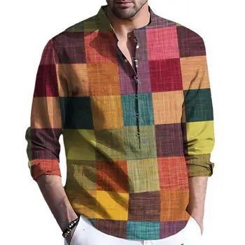 Ленена риза за официални поводи Стилен ретро дизайн Класически мъжки ризи с копчета за пролет есен Универсален мъжки