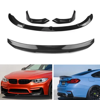 Car Rear High-Kick Trunk Spoiler Flap Wing Strip & Front Bumper Guard Diffuser Blade Lip For BMW F82 M4 Coupe 2015-2020