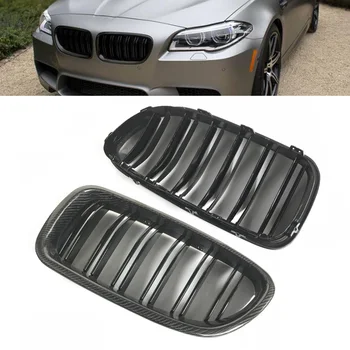 2Pcs Предни решетки Двойна двойна решетка за BMW 5-Series F10 Седан & F11 Туринг 2010 2011 2012 2013 2014 2015 2016 ABS Carbon