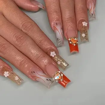 24бр Маникюр кристална пеперуда пълна корица преса върху ноктите DIY френски фалшиви нокти балерина дълго