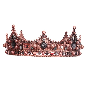 Кралски корони за мъже - бароков винтидж кристална корона, мъжка пълна кралска корона за театрално абитуриентско парти