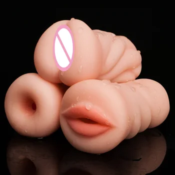 3 Тип Мъжки мастурбатори Орален силикон 3D реалистично гърло изкуствена вагина уста анален свирка гадно секс играчки за мъже 18+
