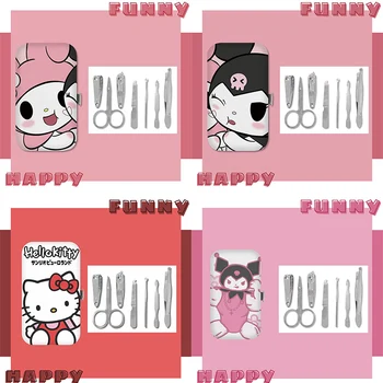 Kawaii Cartoon Sanrio Hello Kitty Kuromi My Melody Cinnamonroll Комплект за нокторезачка Сладка красота Пътуване преносим маникюр нокти инструменти