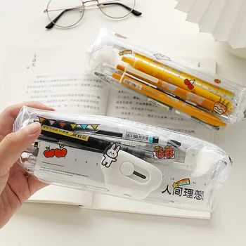 1Pcs японски прозрачен молив случай прост молив чанта торбички канцеларски организатор молив кутия за момичета момчета училищни пособия