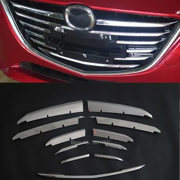 Auto предна решетка облицовки екстериор формоване за Mazda 3 седан и хечбек 2014 2015 2016, ABS хром, 11бр / комплект, аксесоари за кола