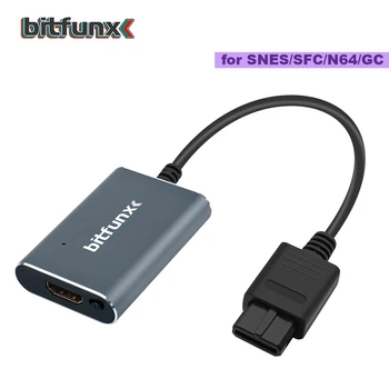 Bitfunx 1080P HDMI-съвместим адаптер S-video / AV HDTV конвертор за NTSC PAL N64 SNES SFC NGC игрови конзоли
