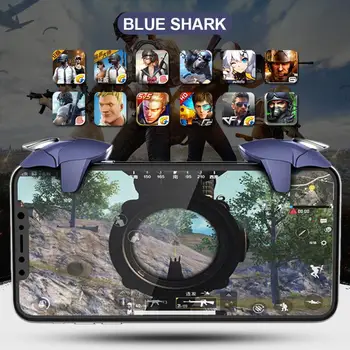 Blue Shark Мобилен телефон Натиснете тип спомагателен бутон за пожарен ключ Геймпад Джойстик контролер L + R метален спусък за PUBG геймпадове Ново