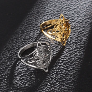 Висококачествен чар жени келтски възел пръстен от неръждаема стомана силует вещица възел пръстени късмет амулет бижута подарък за двойки