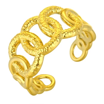 QIAMNI Геометрични подреждащи се кръгли пръстени от неръждаема стомана за жени момичета позлатени естетически сватбено парти Jewerly подарък