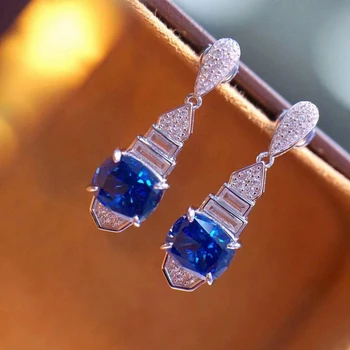 Луксозни бижута Най-високо качество сини циркон обеци за жени фини бижута кралица 925стерлинги сребро с кубичен циркон безплатна доставка