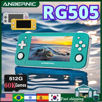 ANBERNIC RG505 Ретро ръчна игрова конзола 4.95 инчов OLED сензорен екран Android 12 T618 64-битов вграден Hall Joyctick PSP ИГРИ
