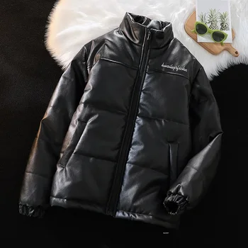 2023 Зимно облекло Нова мъжка изправена яка Удебелено топло кожено памучно палто