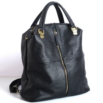 XZAN Нов дизайнер телешка естествена кожа жените раница жените рамо чанта черна кожа чанти пътуване чанта