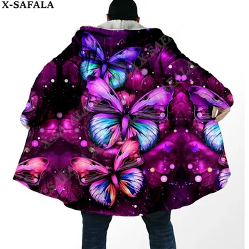 Цветна пеперуда Trippy психеделичен палто палто 3D печат дебела топла качулка наметало мъже ветроупорен руно унисекс случайни-8