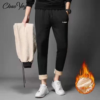 Зимни DIY дизайн лого мъже руно топло карго панталони печат плюшени термични шнур панталони спортни връхни дрехи жени sweatpants