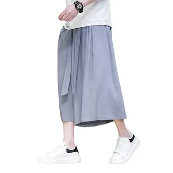 Лято Нова мъжка памучна линия Широки панталони за крака китайски стил големи модни мъжки ежедневни панталони
