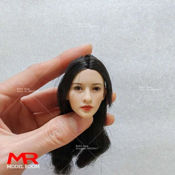 1/6 мащаб азиатски красота главата скулптура черна дълга коса жена главата дърворезба модел годни 12 '' войник действие фигура тяло кукли