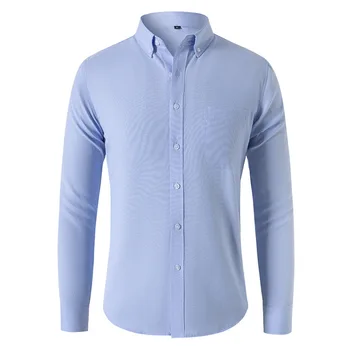 Мъжка нова оксфордска риза плътен цвят дълъг ръкав ежедневни ризи