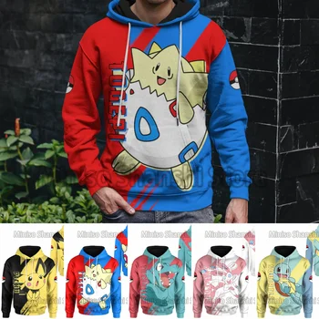 2024 Нов сладък детски / мъжки пуловер Hoodie Pok é mon Pikachu аниме 3D отпечатан модел мода спортен пуловер джоб чудовище