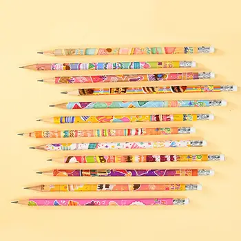 Моливи за учители Сладък карикатурен модел моливи Забавни празнични моливи за рожден ден 24 дървени моливи с топ гумички за детски рожден ден