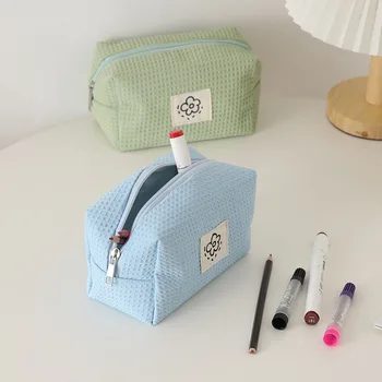 Японски сладък молив торбичка малки и преносими грим чанта летни цветя проста вафла молив чанта училищни пособия