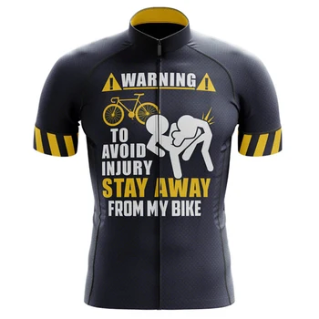 Предупреждение за избягване на нараняване Стойте далеч от моя велосипед Колоездене Джърси къс ръкав върховете велосипед спускане риза Road Bike спортни облекла
