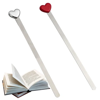 Simple Red Sliver Love Heart Метални отметки Творчески изящен висококачествен асистент за четене Поддръжка на книги Училищни офис консумативи
