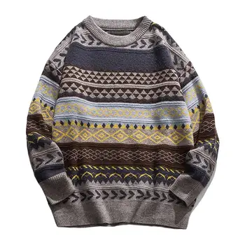 Пуловер пуловер мода универсален трикотаж джъмпер мъже шарени пачуърк модел пуловер джъмпер за училище
