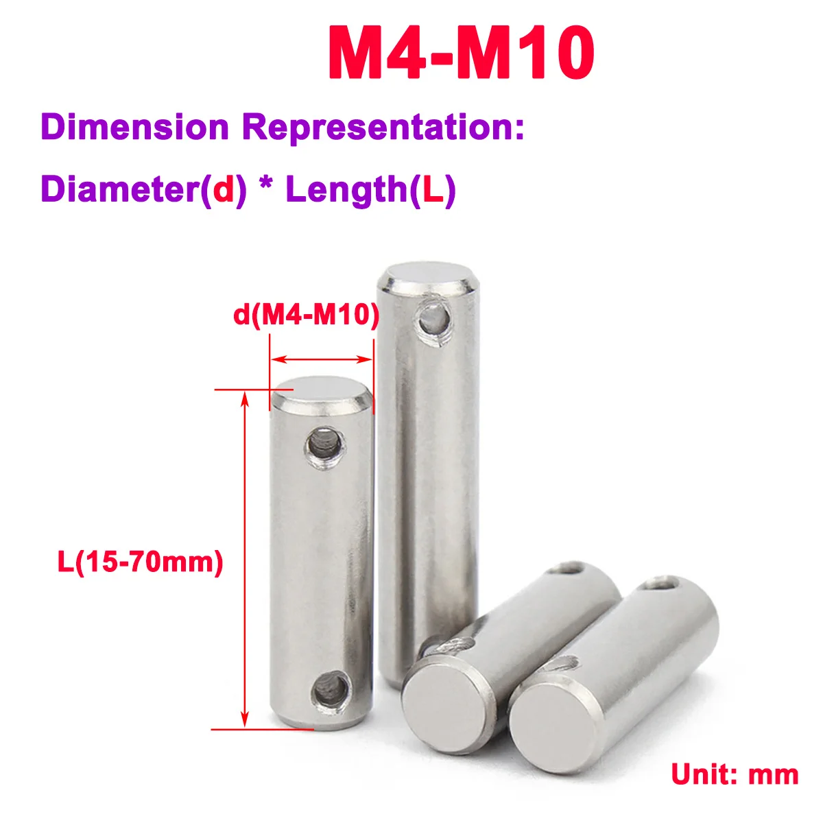 304 Цилиндрични щифтове с резба от неръждаема стомана с отвори M4M5M6M8M10