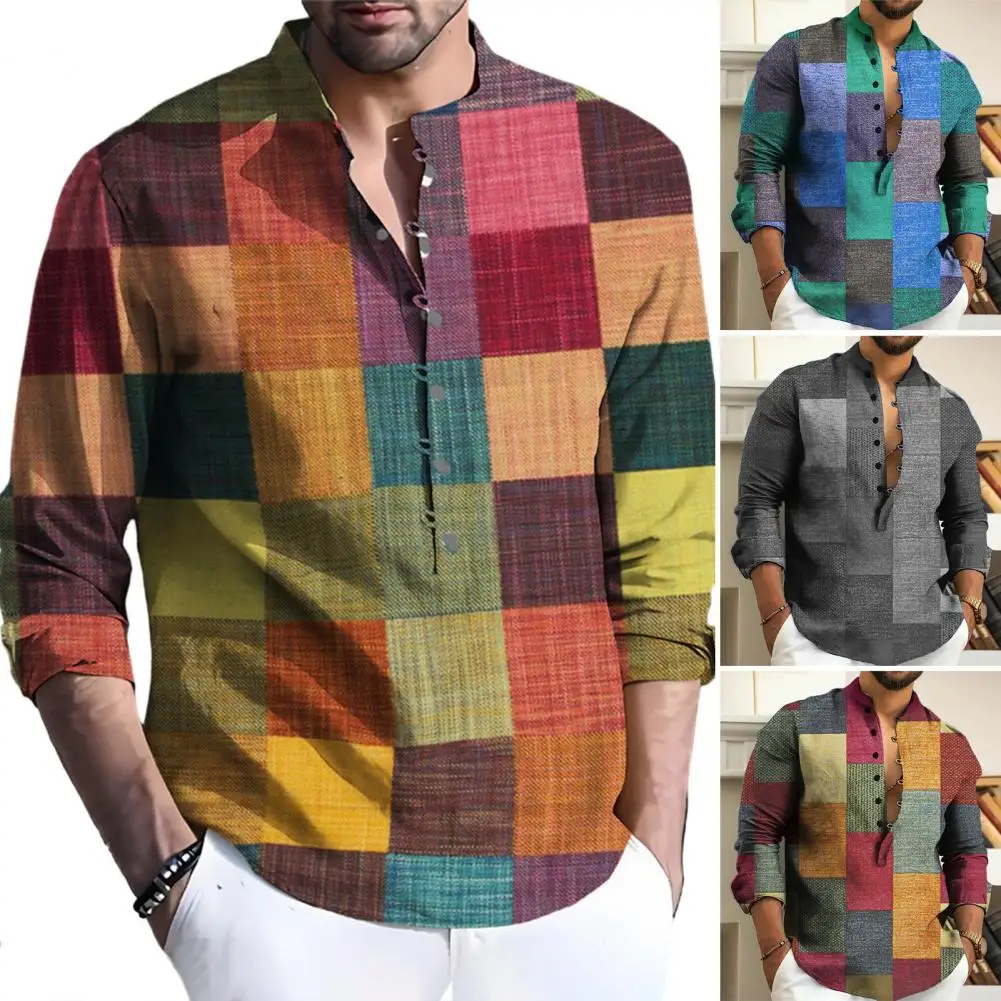Ленена риза за официални поводи Стилен ретро дизайн Класически мъжки ризи с копчета за пролет есен Универсален мъжки