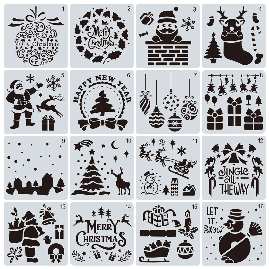15*15 Коледни шаблони за наслояване за DIY скрапбук / фотоалбум Декоративни щамповане спрей живопис инструмент графити ръка