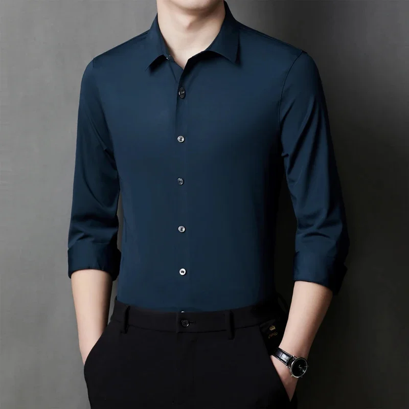LIONJUMP Пролет Нови мъжки ризи Бизнес случайни корейска версия Тънък бамбук влакна не-желязо облекло мъжки