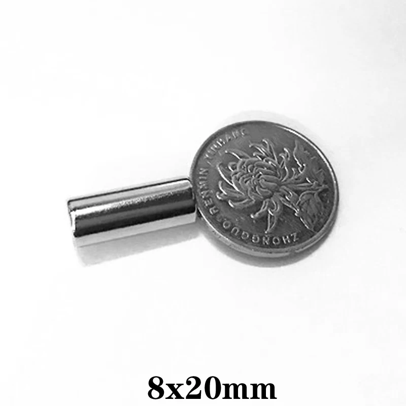 10PCS 8x20 mm Супер мощен магнитен магнит 8mm x 20mm Дебел постоянен неодимов магнит Силен 8x20mm кръгъл магнит 8 * 20 mm