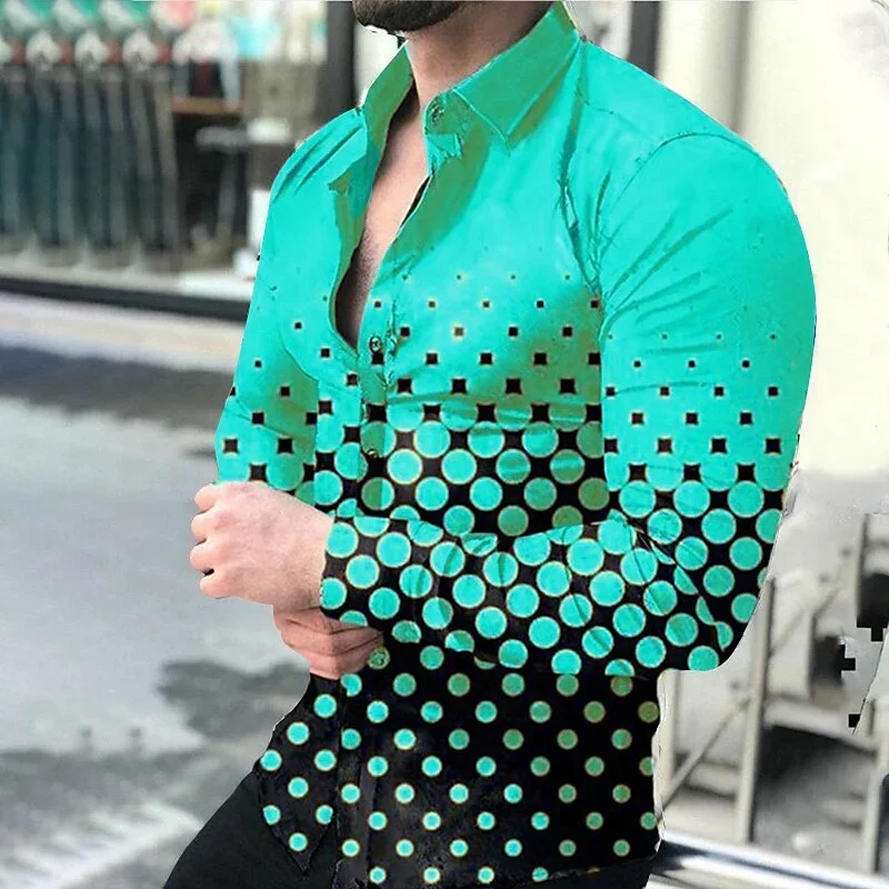 2023 мъжки ризи 4-цветни петна намаляват лилаво 3D отпечатана жилетка с дълъг ръкав топ моден дизайн топка парти Хавайска риза 6XL