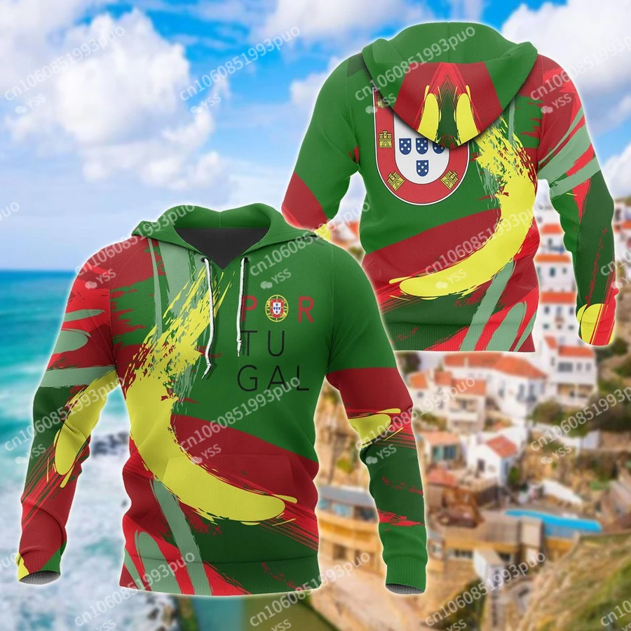 Португалия есен зима мъжки суичър Португалия флаг национална емблема 3D печат мъже жени мода улица върховете унисекс извънгабаритни сива врана
