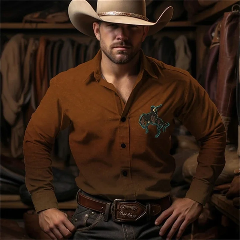 Western деним дълъг ръкав риза ретро улица риза дълъг ръкав мъжки ретро есен мода топ случайни мъже дълго мъжко облекло