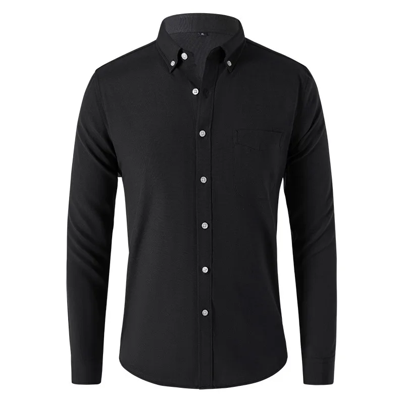 Мъжка нова оксфордска риза плътен цвят дълъг ръкав ежедневни ризи